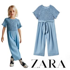 ZARA Kids | Blue | SMOCKED CHAMBRAY JUMPSUIT